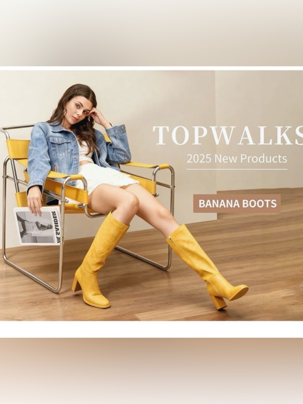 Top Walks Mustard Yellow Knee High Faux Leather Block Heel Boots Women’s Size 10